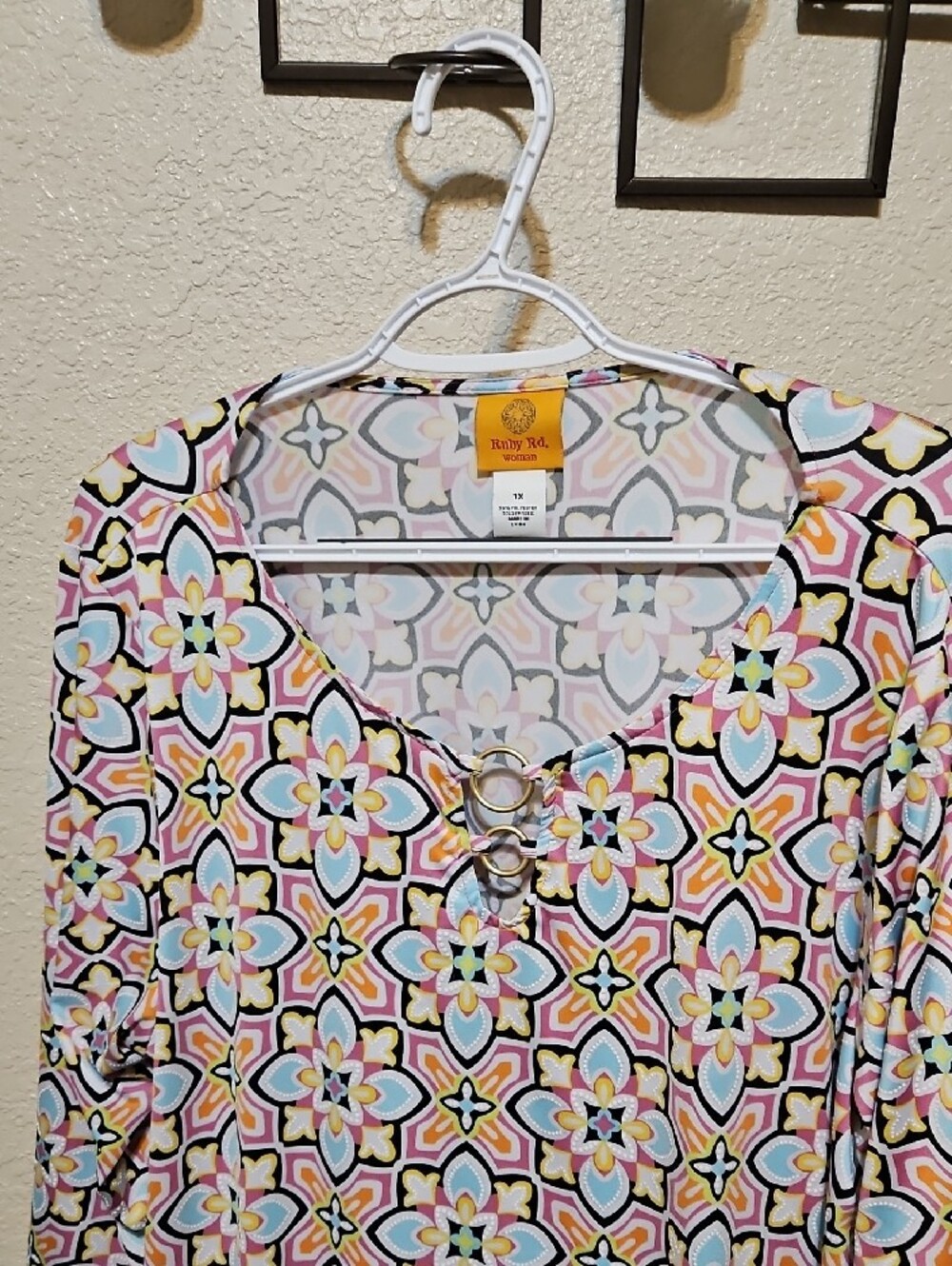 Ruby Rd. Pink Multi Floral Geometric Lace-Up Tunic - Picture 2 of 6